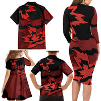 Canada Maple Leaf Family Matching Long Sleeve Bodycon Dress and Hawaiian Shirt Unique Style Red Version - Wonder Print Shop