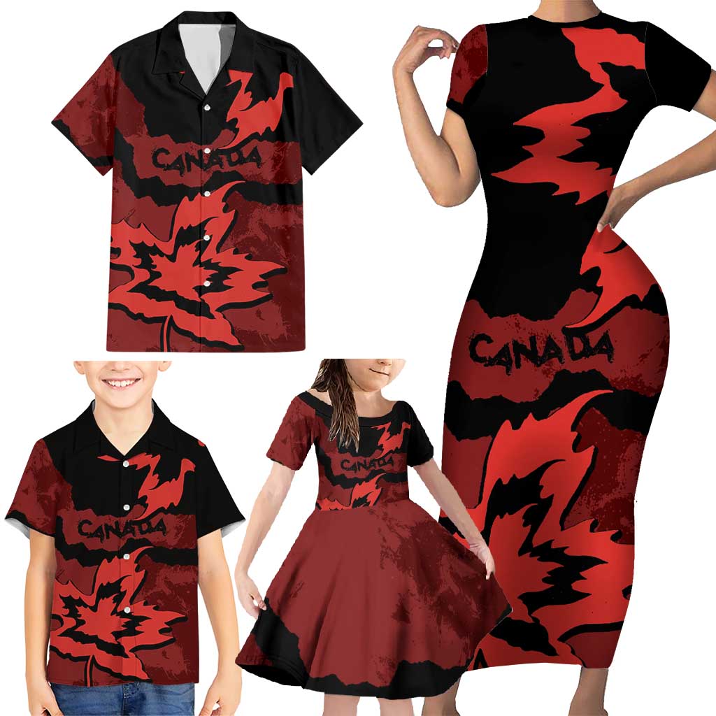 Canada Maple Leaf Family Matching Short Sleeve Bodycon Dress and Hawaiian Shirt Unique Style Red Version - Wonder Print Shop
