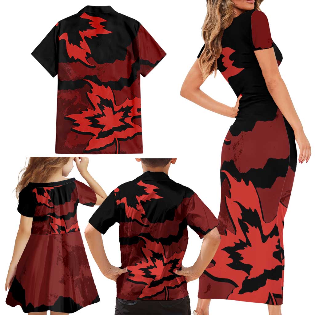 Canada Maple Leaf Family Matching Short Sleeve Bodycon Dress and Hawaiian Shirt Unique Style Red Version - Wonder Print Shop