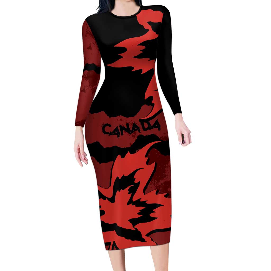 Canada Maple Leaf Long Sleeve Bodycon Dress Unique Style Red Version - Wonder Print Shop