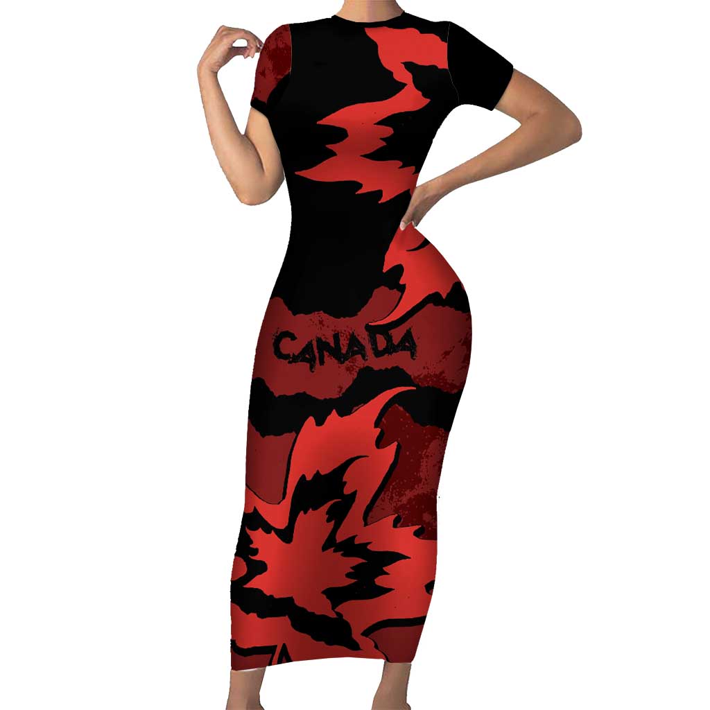 Canada Maple Leaf Short Sleeve Bodycon Dress Unique Style Red Version - Wonder Print Shop