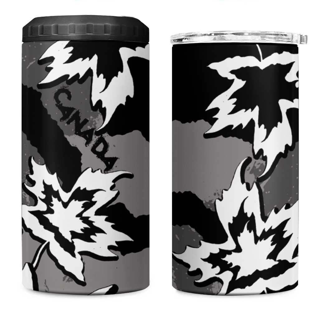 Canada Maple Leaf 4 in 1 Can Cooler Tumbler Unique Style Black Version - Wonder Print Shop