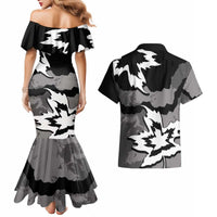 Canada Maple Leaf Couples Matching Mermaid Dress and Hawaiian Shirt Unique Style Black Version - Wonder Print Shop