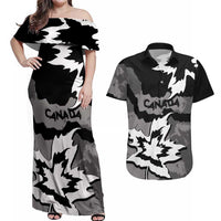 Canada Maple Leaf Couples Matching Off Shoulder Maxi Dress and Hawaiian Shirt Unique Style Black Version - Wonder Print Shop