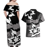 Canada Maple Leaf Couples Matching Off Shoulder Maxi Dress and Hawaiian Shirt Unique Style Black Version - Wonder Print Shop