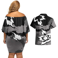Canada Maple Leaf Couples Matching Off Shoulder Short Dress and Hawaiian Shirt Unique Style Black Version - Wonder Print Shop