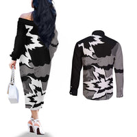 Canada Maple Leaf Couples Matching Off The Shoulder Long Sleeve Dress and Long Sleeve Button Shirt Unique Style Black Version - Wonder Print Shop