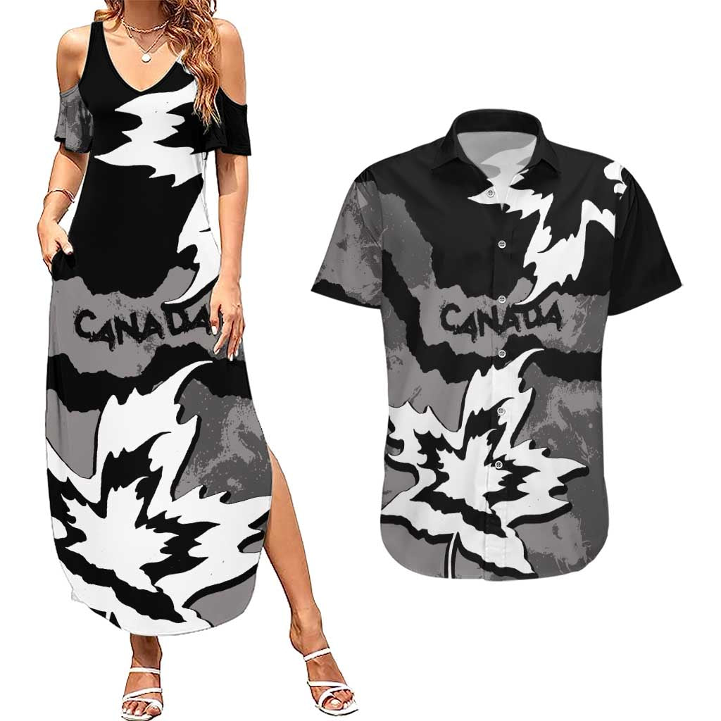 Canada Maple Leaf Couples Matching Summer Maxi Dress and Hawaiian Shirt Unique Style Black Version - Wonder Print Shop