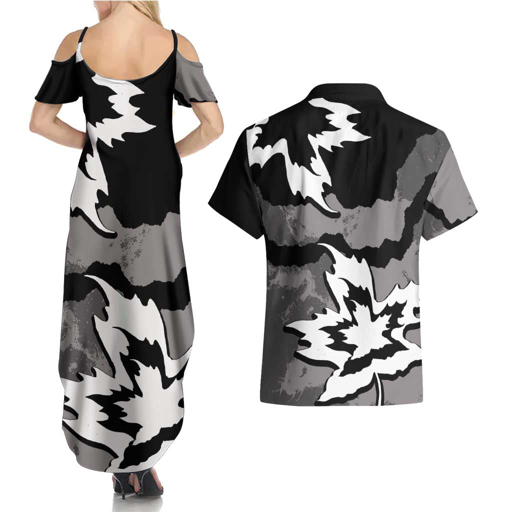 Canada Maple Leaf Couples Matching Summer Maxi Dress and Hawaiian Shirt Unique Style Black Version - Wonder Print Shop