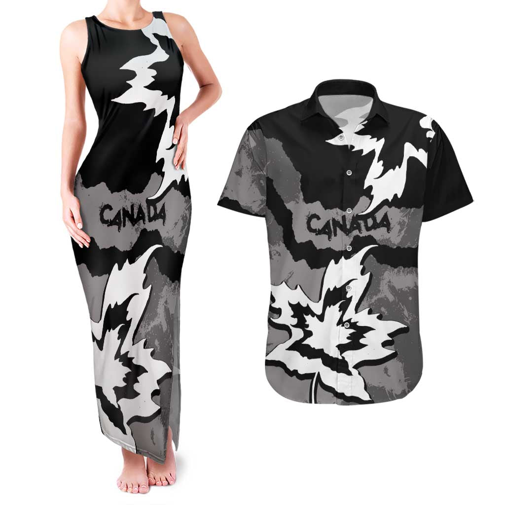 Canada Maple Leaf Couples Matching Tank Maxi Dress and Hawaiian Shirt Unique Style Black Version - Wonder Print Shop