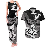 Canada Maple Leaf Couples Matching Tank Maxi Dress and Hawaiian Shirt Unique Style Black Version - Wonder Print Shop