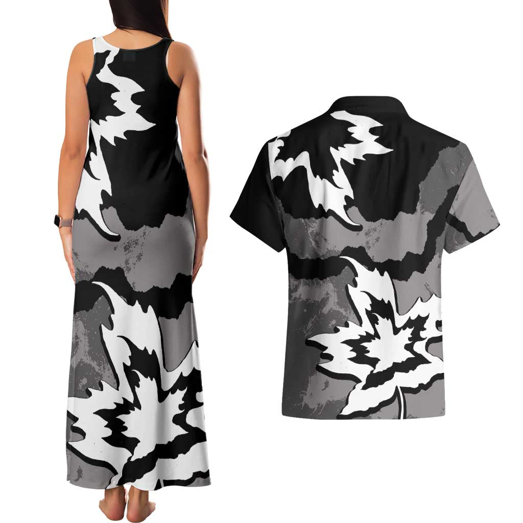 Canada Maple Leaf Couples Matching Tank Maxi Dress and Hawaiian Shirt Unique Style Black Version - Wonder Print Shop