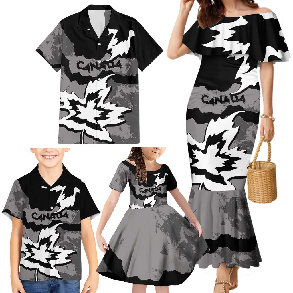 Canada Maple Leaf Family Matching Mermaid Dress and Hawaiian Shirt Unique Style Black Version - Wonder Print Shop
