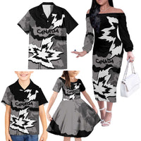 Canada Maple Leaf Family Matching Off The Shoulder Long Sleeve Dress and Hawaiian Shirt Unique Style Black Version - Wonder Print Shop