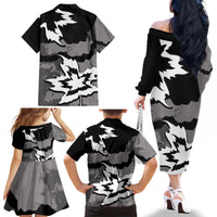 Canada Maple Leaf Family Matching Off The Shoulder Long Sleeve Dress and Hawaiian Shirt Unique Style Black Version - Wonder Print Shop