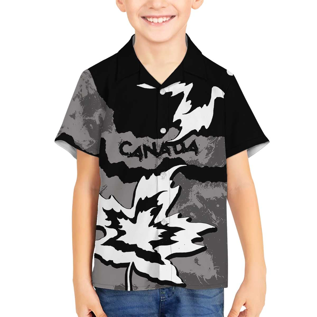 Canada Maple Leaf Family Matching Off The Shoulder Long Sleeve Dress and Hawaiian Shirt Unique Style Black Version - Wonder Print Shop