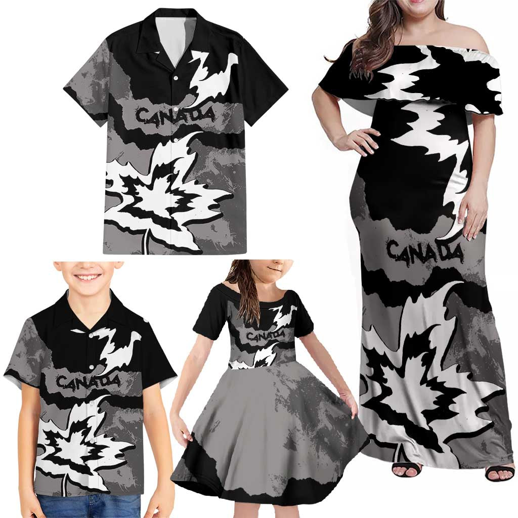 Canada Maple Leaf Family Matching Off Shoulder Maxi Dress and Hawaiian Shirt Unique Style Black Version - Wonder Print Shop