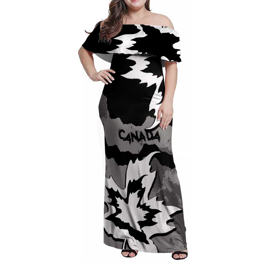 Canada Maple Leaf Family Matching Off Shoulder Maxi Dress and Hawaiian Shirt Unique Style Black Version - Wonder Print Shop