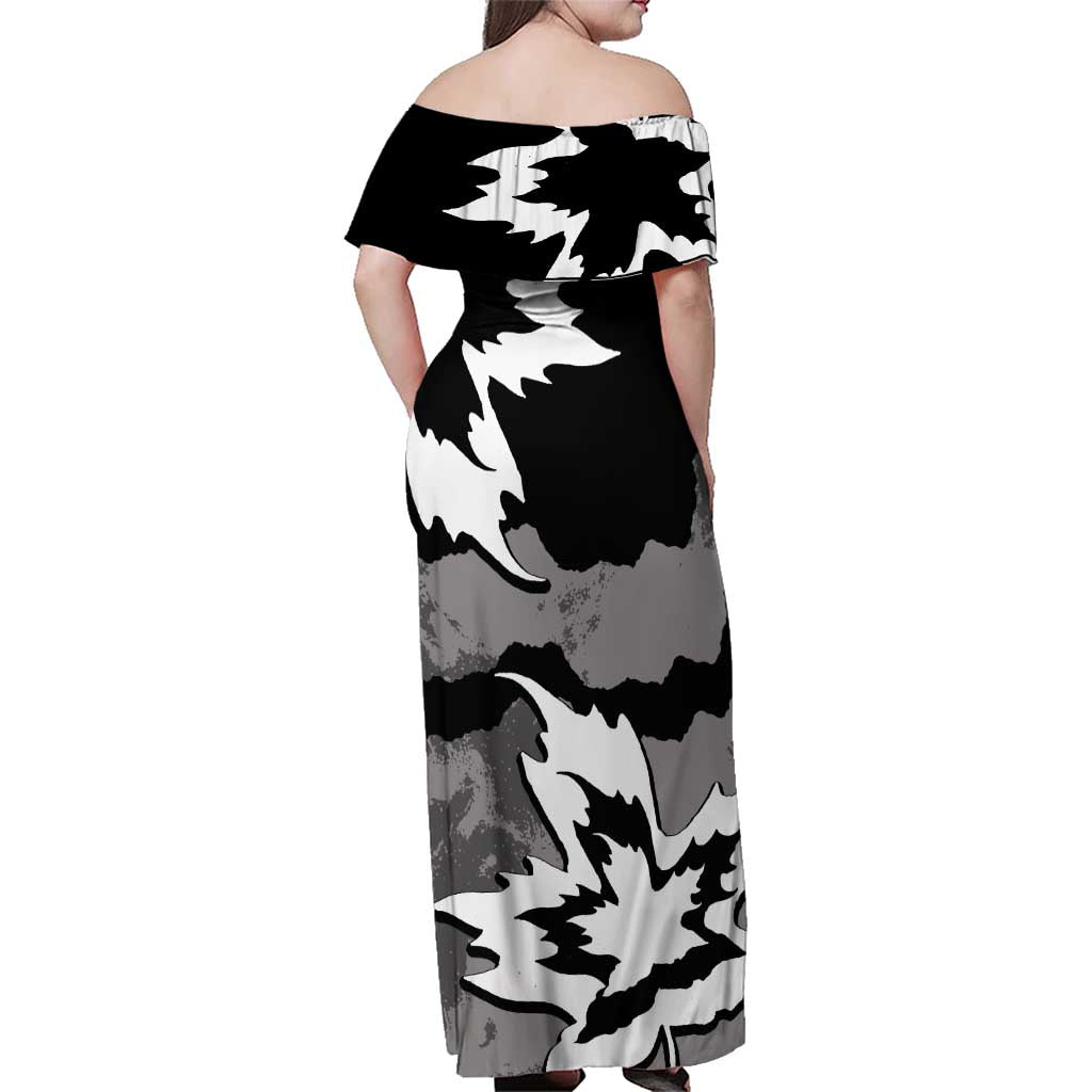 Canada Maple Leaf Family Matching Off Shoulder Maxi Dress and Hawaiian Shirt Unique Style Black Version - Wonder Print Shop