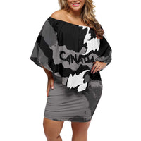 Canada Maple Leaf Family Matching Off Shoulder Short Dress and Hawaiian Shirt Unique Style Black Version - Wonder Print Shop