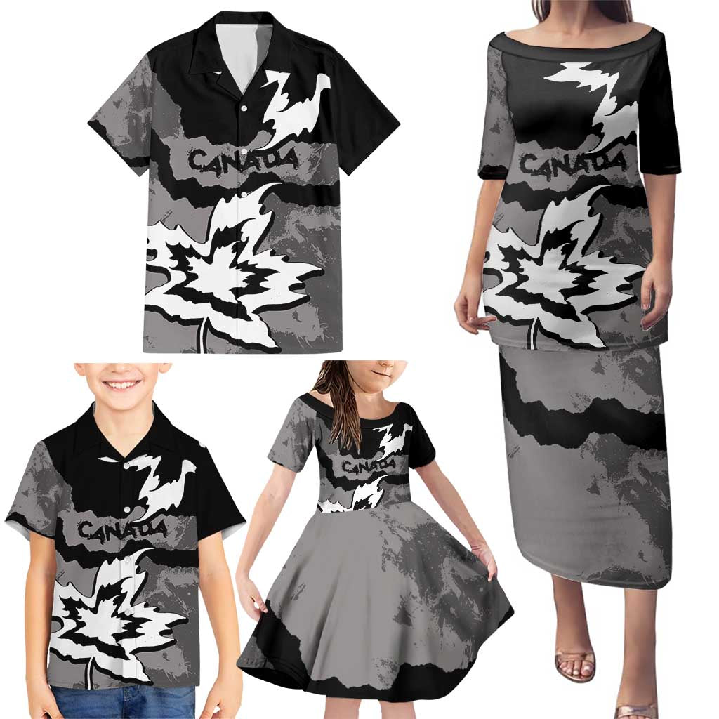 Canada Maple Leaf Family Matching Puletasi and Hawaiian Shirt Unique Style Black Version - Wonder Print Shop