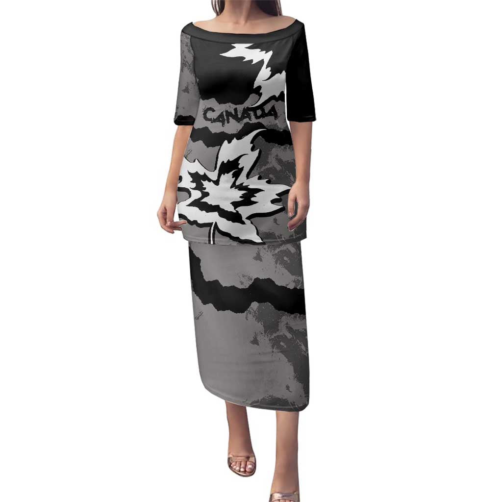 Canada Maple Leaf Family Matching Puletasi and Hawaiian Shirt Unique Style Black Version - Wonder Print Shop