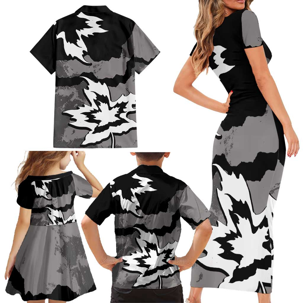 Canada Maple Leaf Family Matching Short Sleeve Bodycon Dress and Hawaiian Shirt Unique Style Black Version - Wonder Print Shop