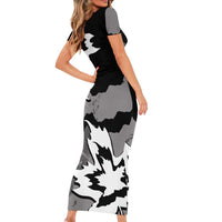 Canada Maple Leaf Family Matching Short Sleeve Bodycon Dress and Hawaiian Shirt Unique Style Black Version - Wonder Print Shop