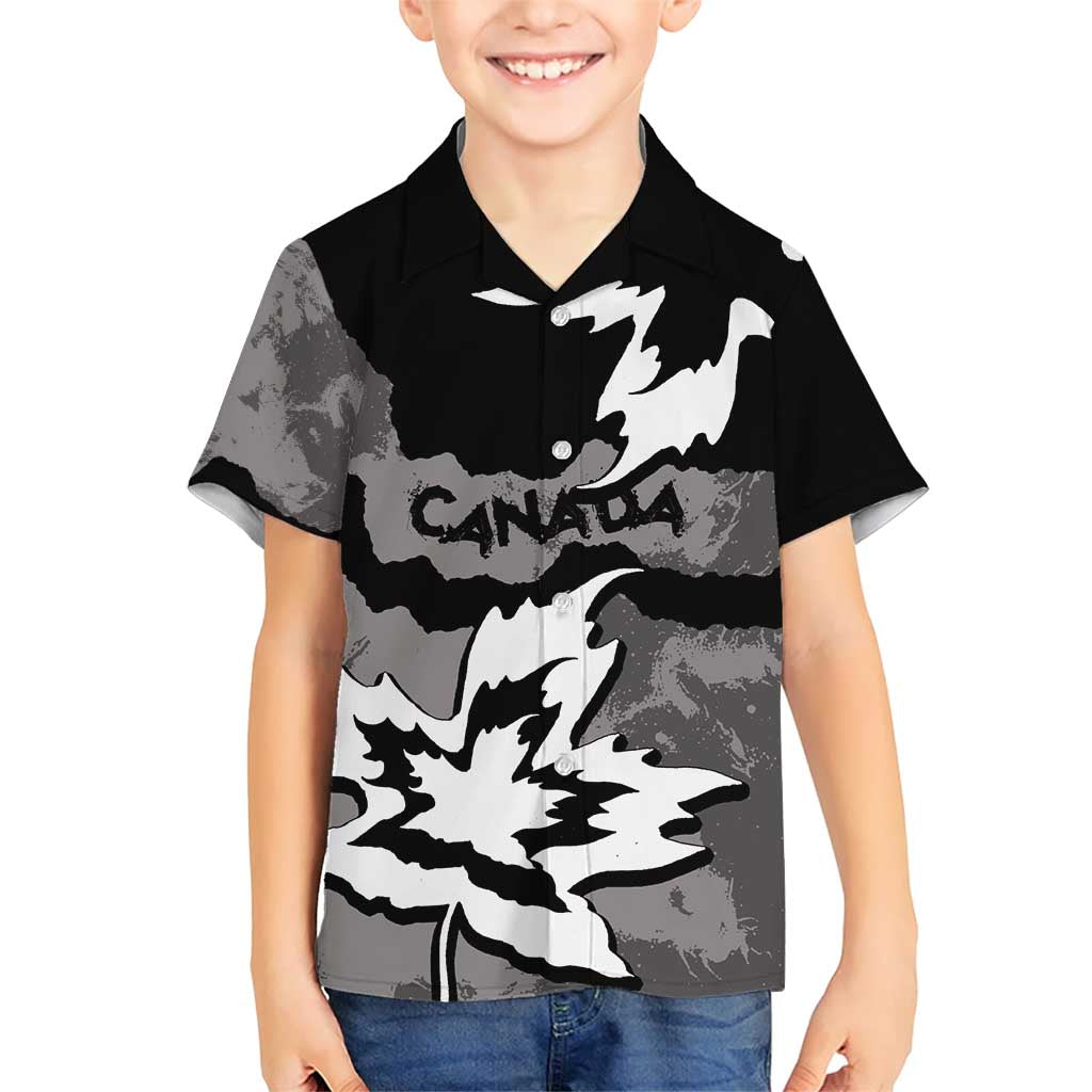 Canada Maple Leaf Family Matching Short Sleeve Bodycon Dress and Hawaiian Shirt Unique Style Black Version - Wonder Print Shop