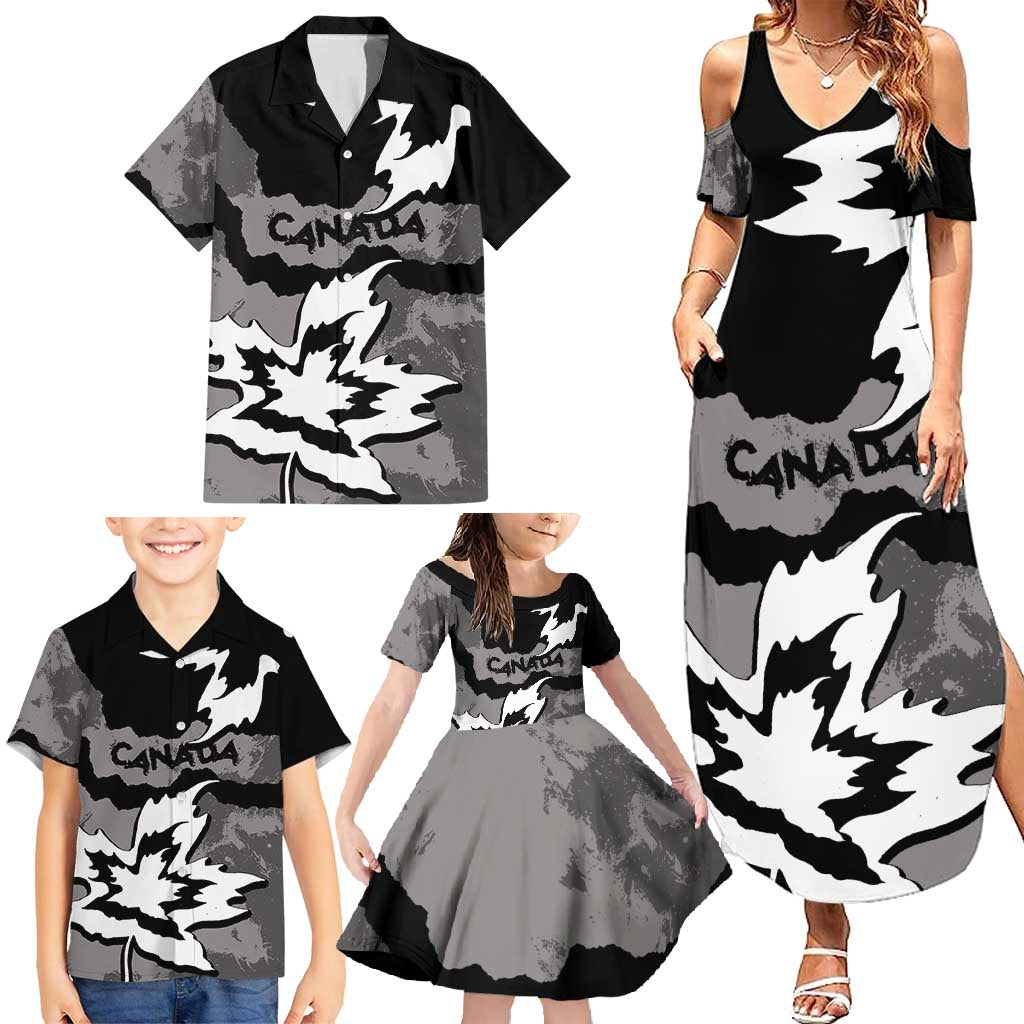 Canada Maple Leaf Family Matching Summer Maxi Dress and Hawaiian Shirt Unique Style Black Version - Wonder Print Shop