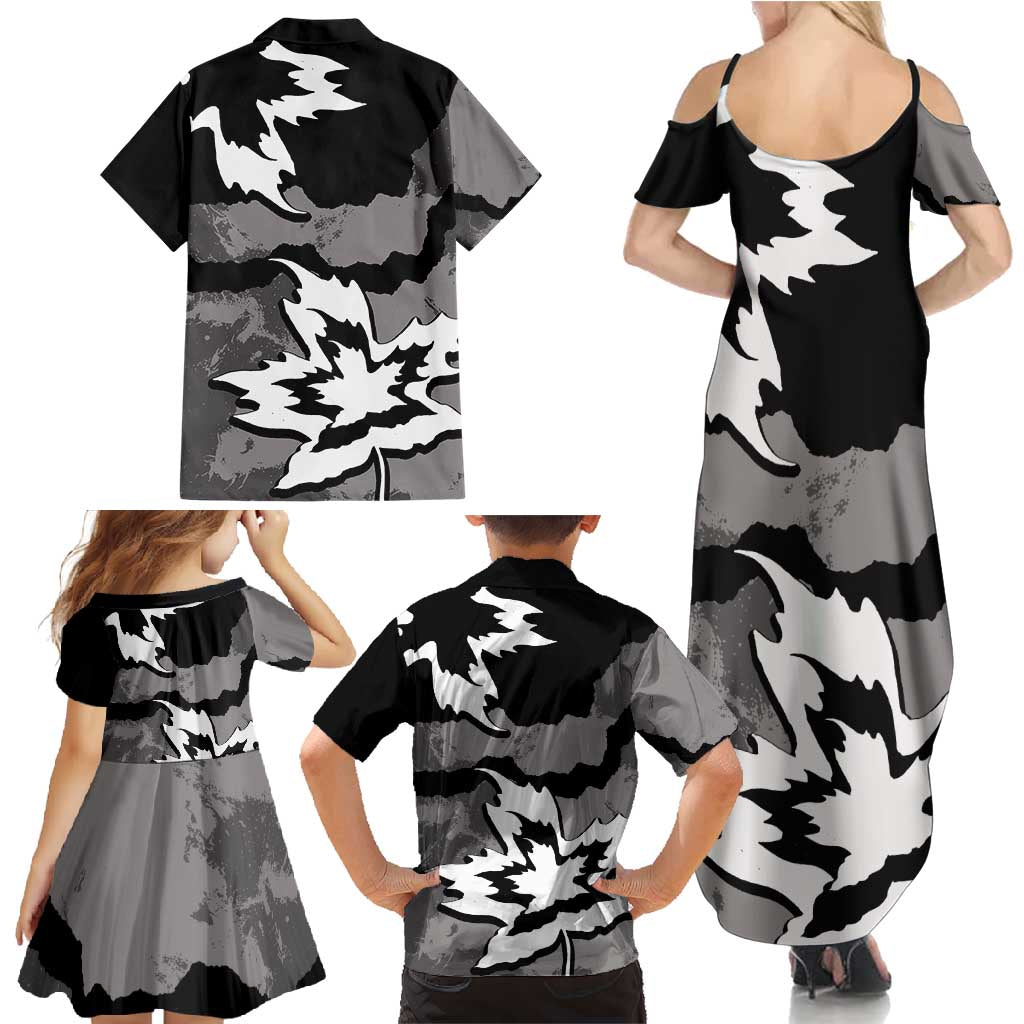 Canada Maple Leaf Family Matching Summer Maxi Dress and Hawaiian Shirt Unique Style Black Version - Wonder Print Shop