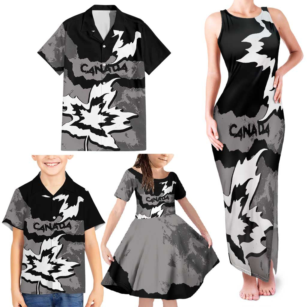 Canada Maple Leaf Family Matching Tank Maxi Dress and Hawaiian Shirt Unique Style Black Version - Wonder Print Shop