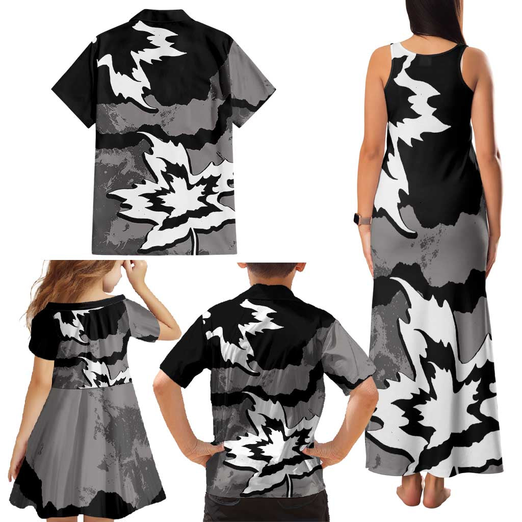 Canada Maple Leaf Family Matching Tank Maxi Dress and Hawaiian Shirt Unique Style Black Version - Wonder Print Shop