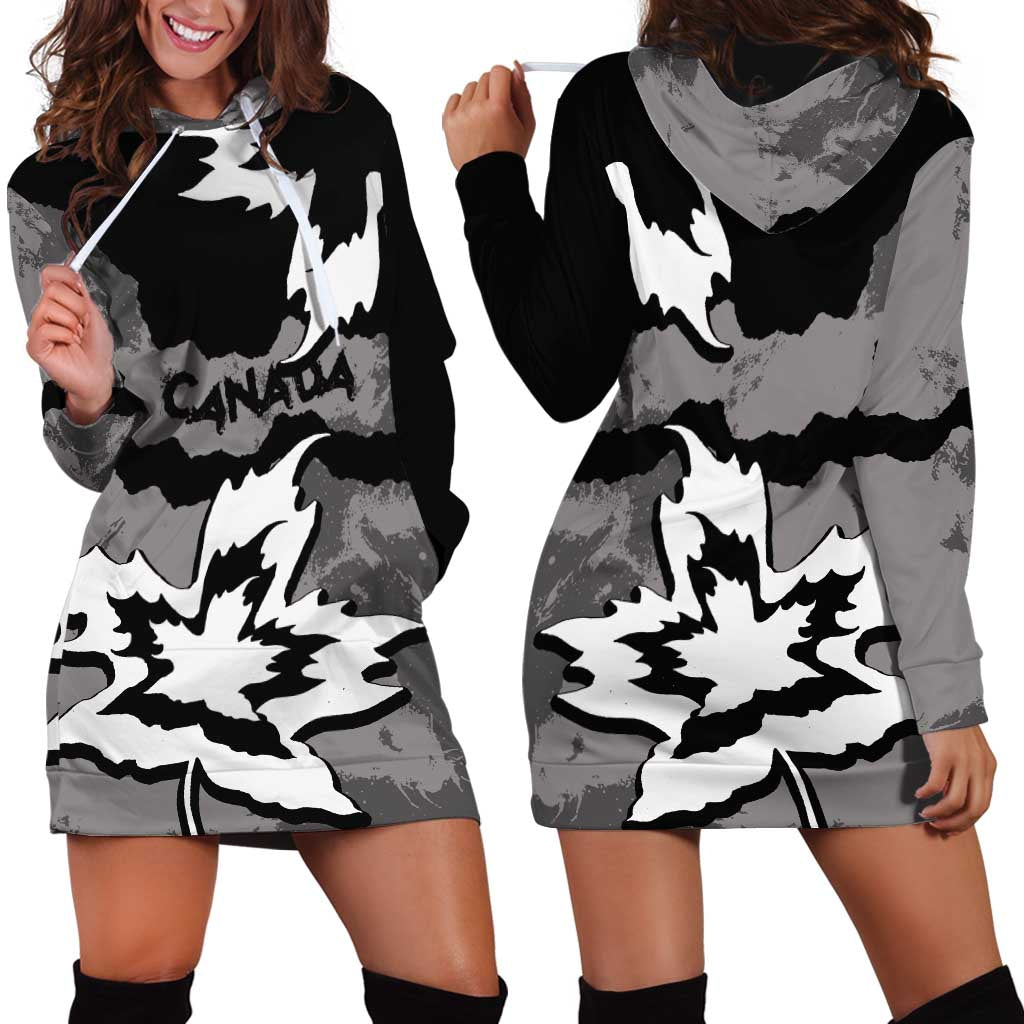 Canada Maple Leaf Hoodie Dress Unique Style Black Version - Wonder Print Shop