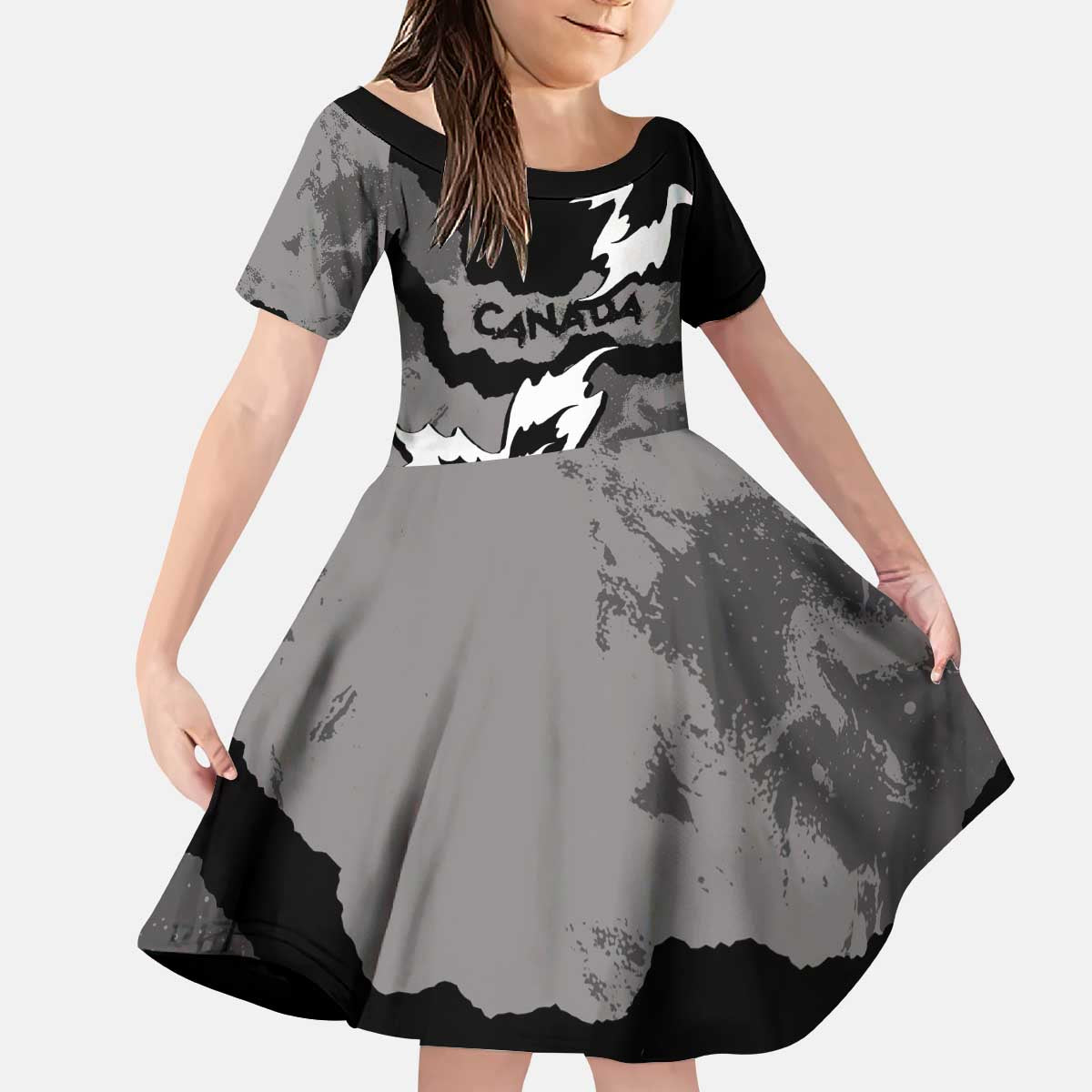 Canada Maple Leaf Kid Short Sleeve Dress Unique Style Black Version - Wonder Print Shop