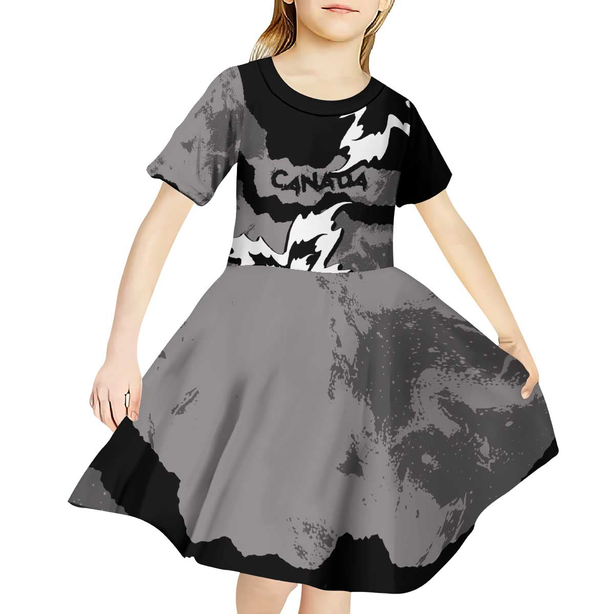 Canada Maple Leaf Kid Short Sleeve Dress Unique Style Black Version - Wonder Print Shop