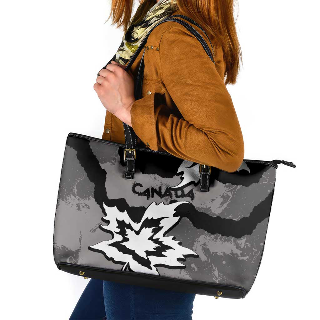 Canada Maple Leaf Leather Tote Bag Unique Style Black Version - Wonder Print Shop