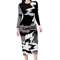 Canada Maple Leaf Long Sleeve Bodycon Dress Unique Style Black Version - Wonder Print Shop