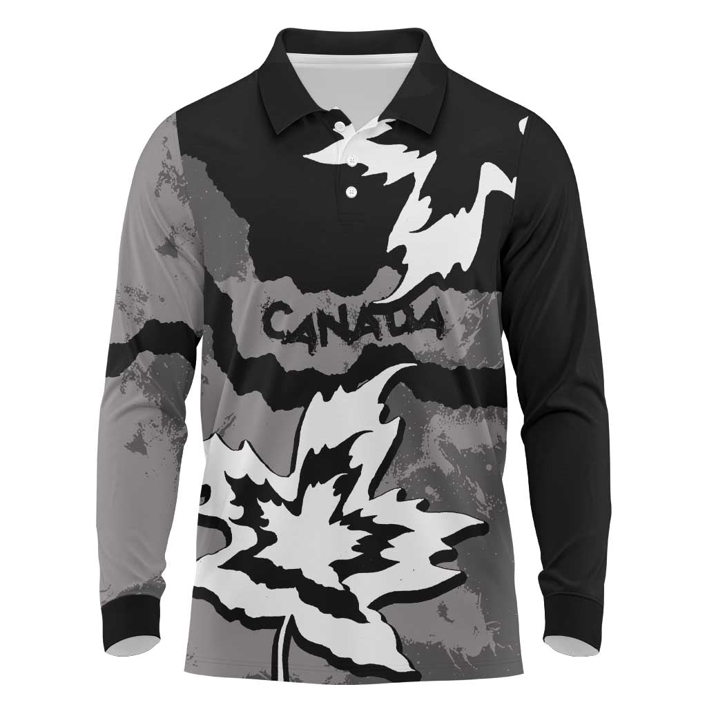 Canada Maple Leaf Long Sleeve Polo Shirt Unique Style Black Version - Wonder Print Shop