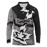 Canada Maple Leaf Long Sleeve Polo Shirt Unique Style Black Version - Wonder Print Shop