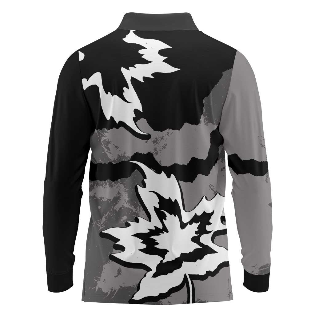 Canada Maple Leaf Long Sleeve Polo Shirt Unique Style Black Version - Wonder Print Shop