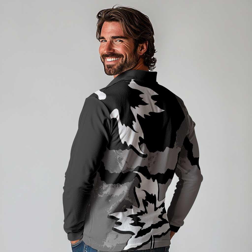 Canada Maple Leaf Long Sleeve Polo Shirt Unique Style Black Version - Wonder Print Shop