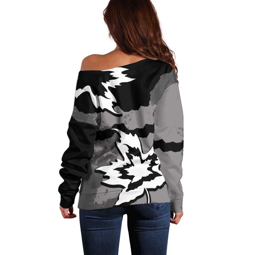 Canada Maple Leaf Off Shoulder Sweater Unique Style Black Version - Wonder Print Shop