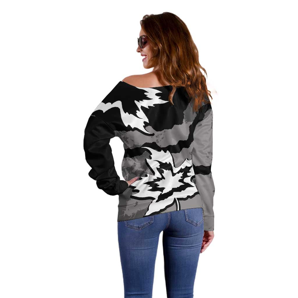 Canada Maple Leaf Off Shoulder Sweater Unique Style Black Version - Wonder Print Shop