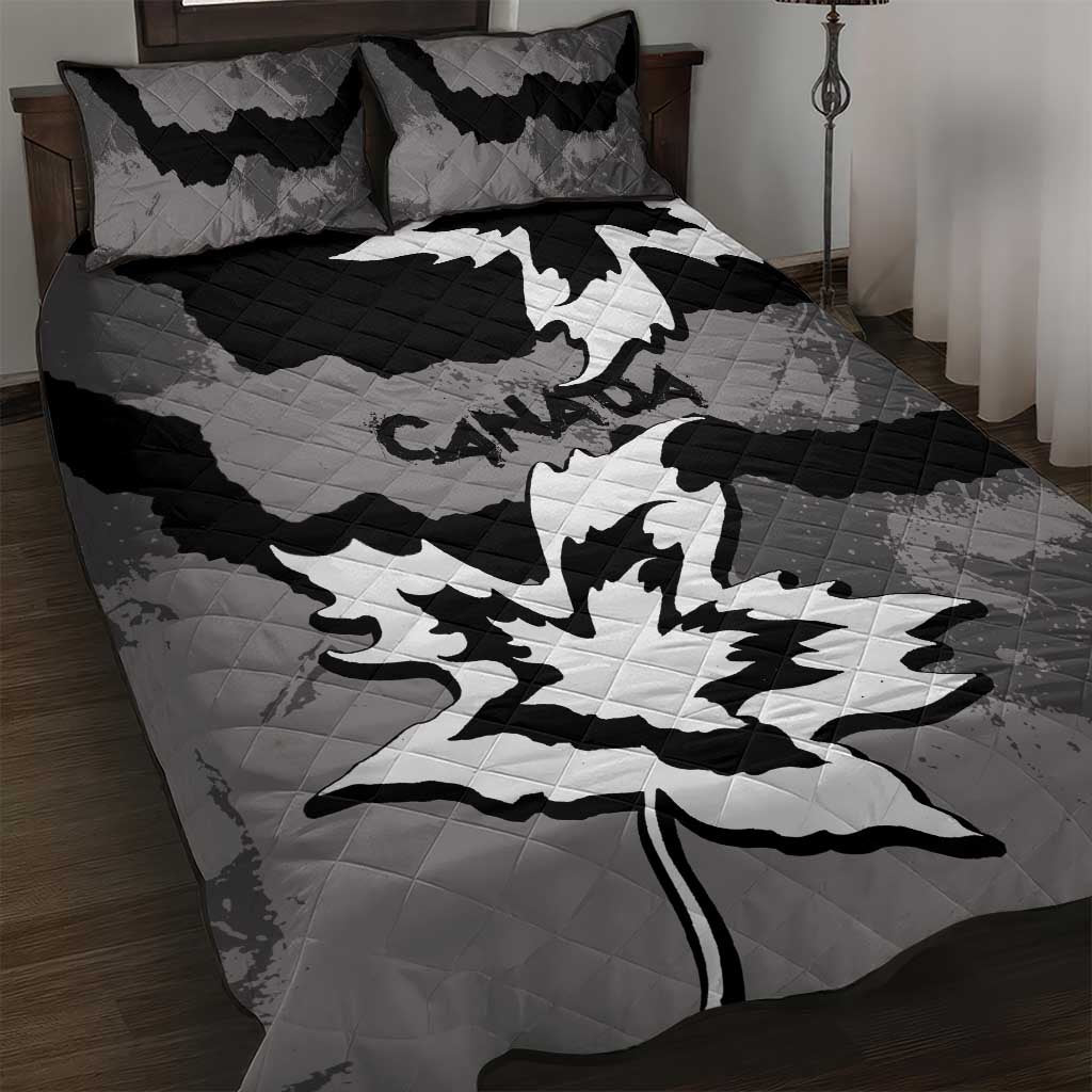Canada Maple Leaf Quilt Bed Set Unique Style Black Version - Wonder Print Shop
