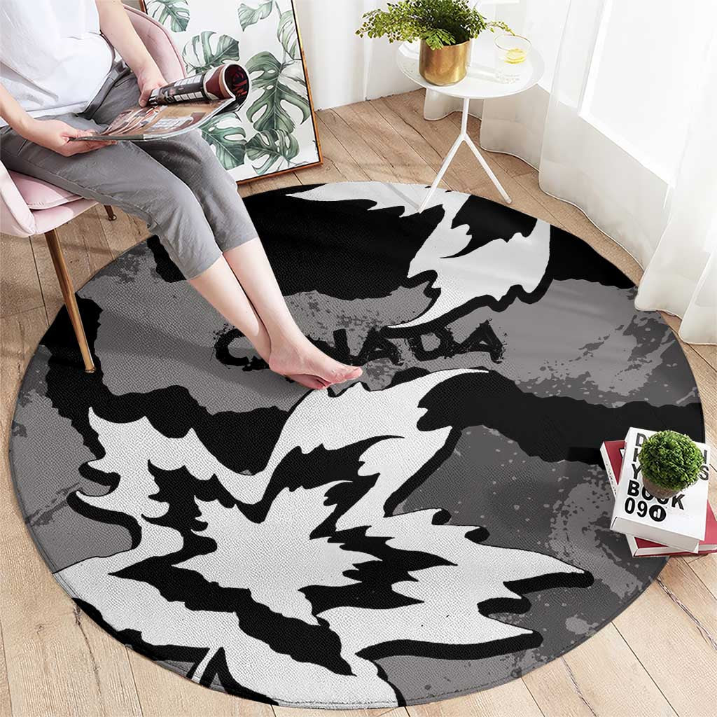 Canada Maple Leaf Round Carpet Unique Style Black Version - Wonder Print Shop
