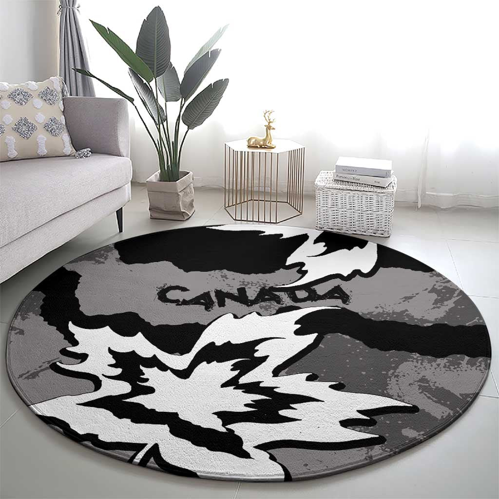 Canada Maple Leaf Round Carpet Unique Style Black Version - Wonder Print Shop