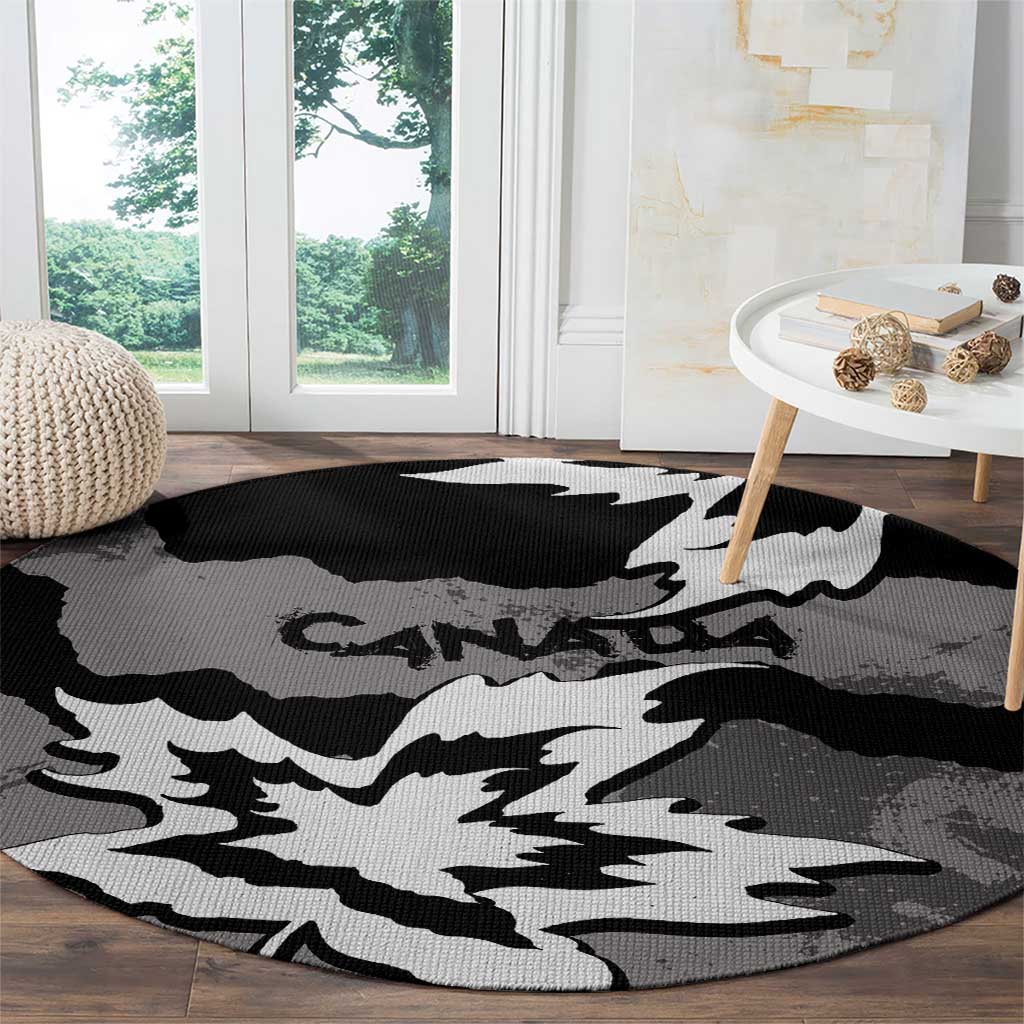 Canada Maple Leaf Round Carpet Unique Style Black Version - Wonder Print Shop