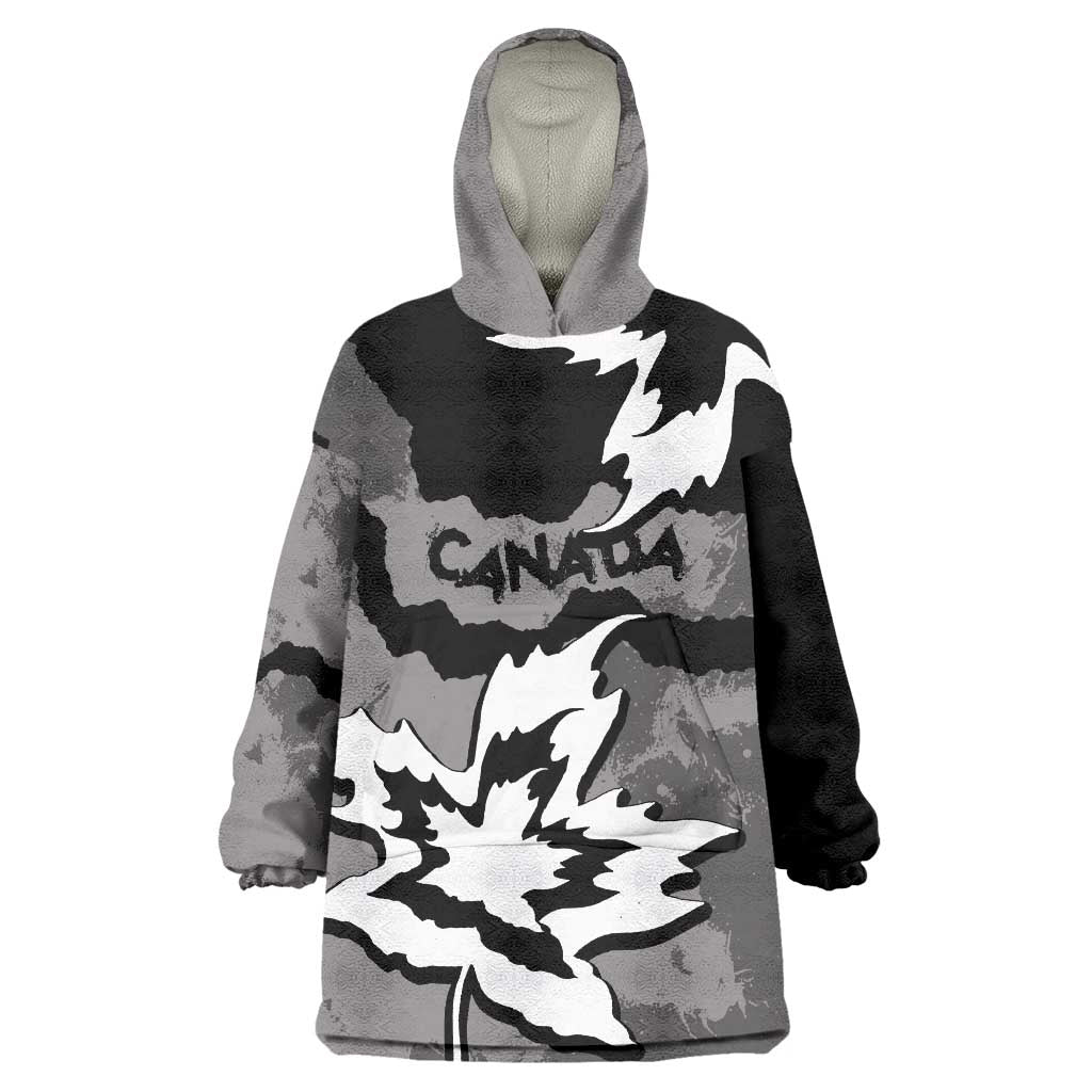 Canada Maple Leaf Wearable Blanket Hoodie Unique Style Black Version - Wonder Print Shop