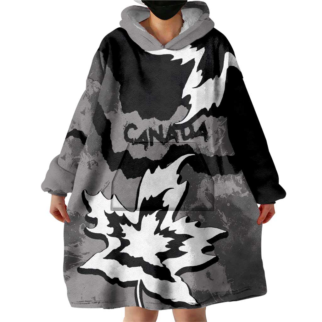 Canada Maple Leaf Wearable Blanket Hoodie Unique Style Black Version - Wonder Print Shop